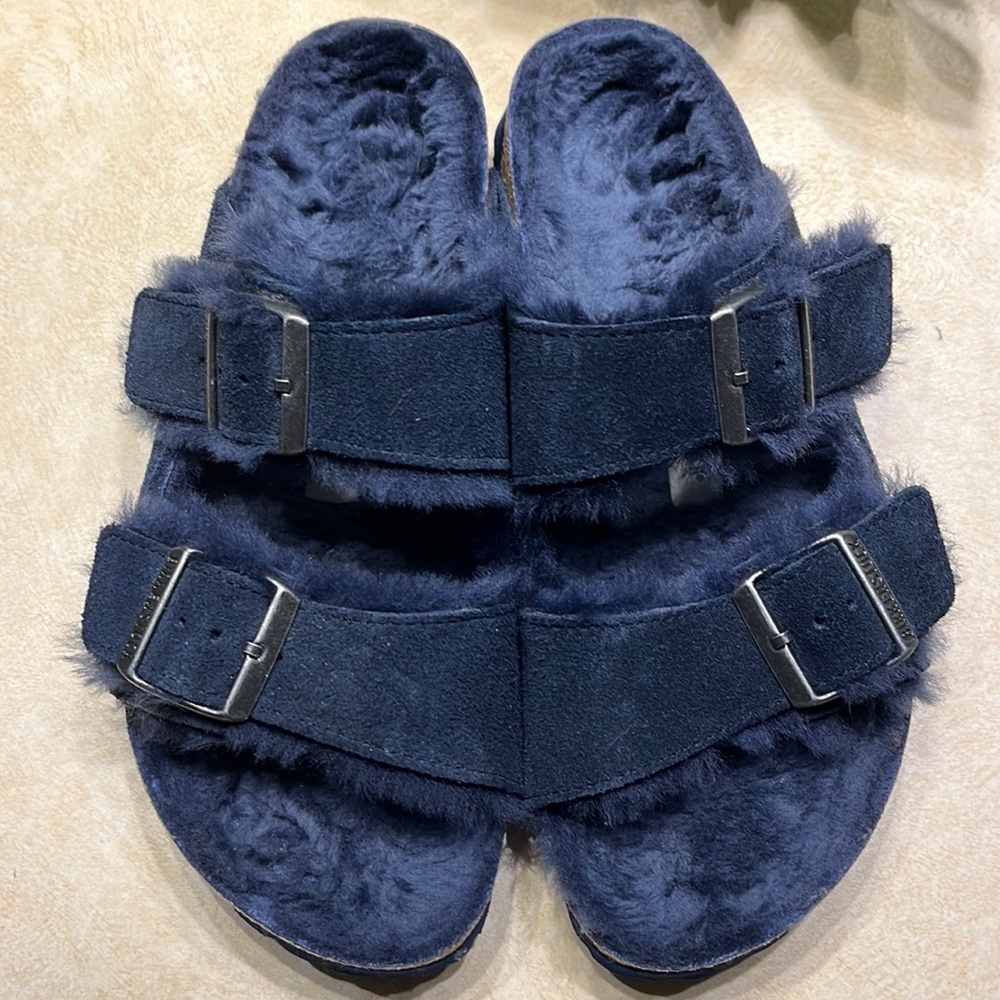 Birkenstock genuine shearling, navy blue, size 39/8